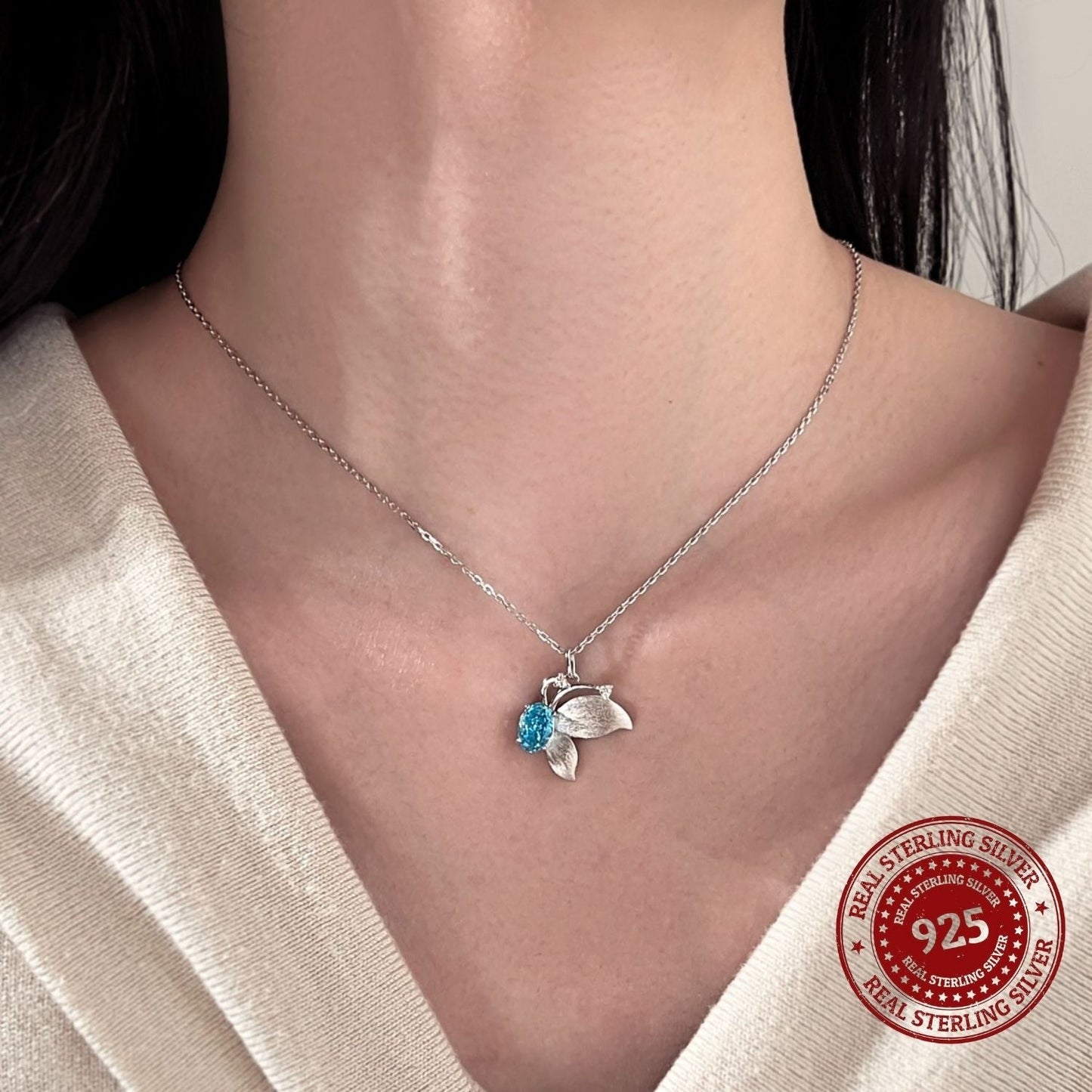 Azure Leaf Drop Necklace - OLADOR