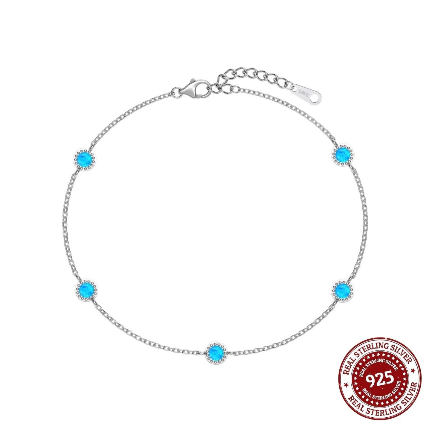 Blue Dainty Sterling Silver Opal Station Bracelet - OLADOR
