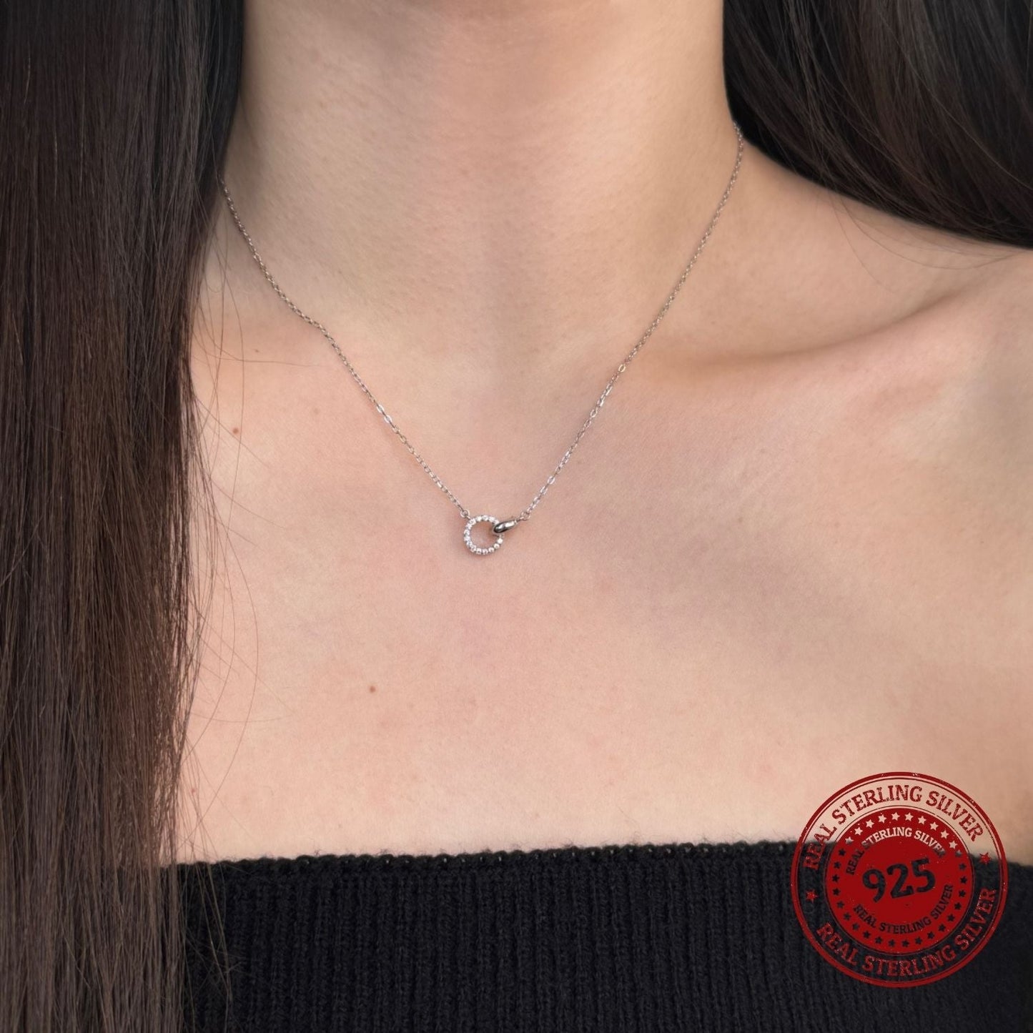 Dainty Interlocking Circles Sterling Silver Necklace - OLADOR