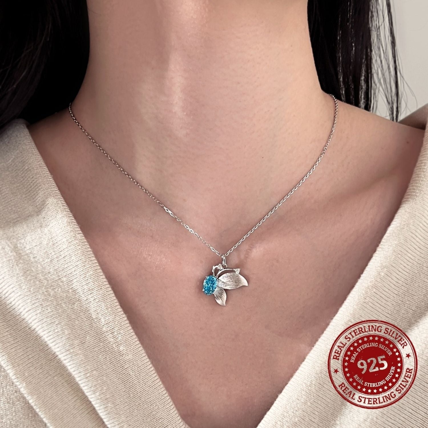 Azure Leaf Drop Necklace - OLADOR