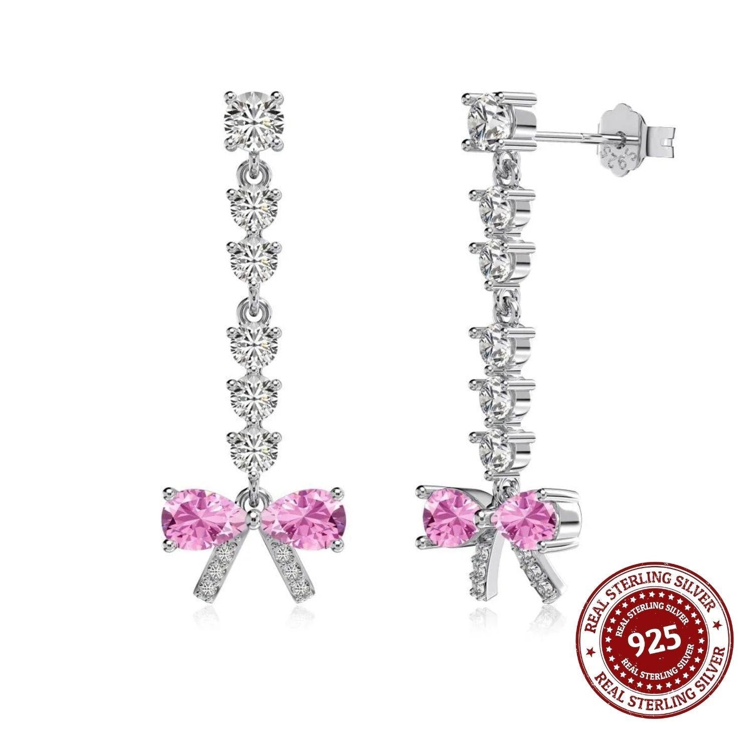 Belle Bow – Pink & White Drop Earrings - OLADOR