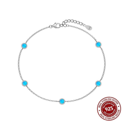 Blue Dainty Sterling Silver Opal Station Bracelet - OLADOR