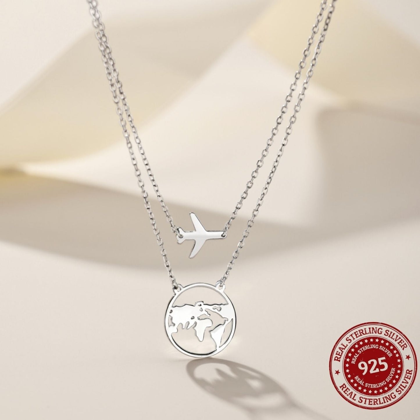 Dainty World Map and Airplane Layered Necklace - OLADOR
