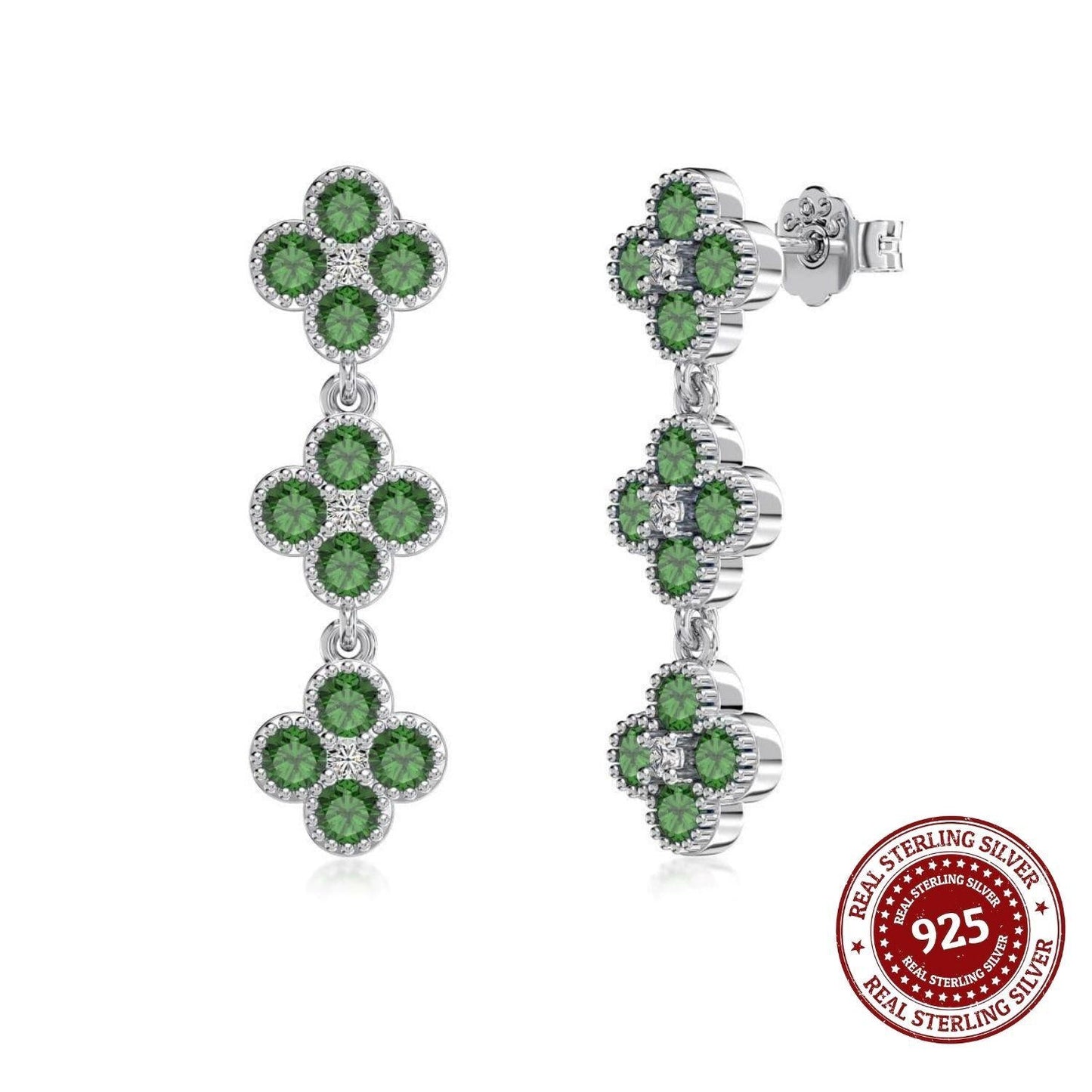 Emerald Bloom – Silver Drop Earrings - OLADOR