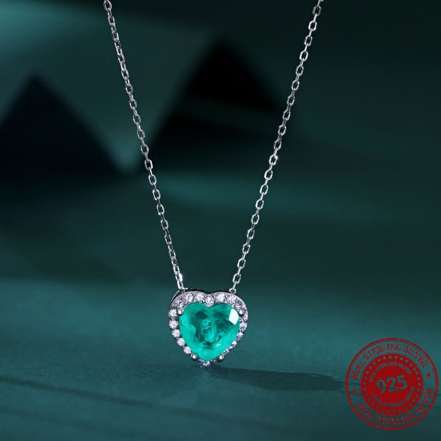 Halo Heart Cut Aquamarine Blue Necklace - OLADOR