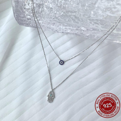 Hamsa Hand & Evil Eye Silver Necklace - OLADOR