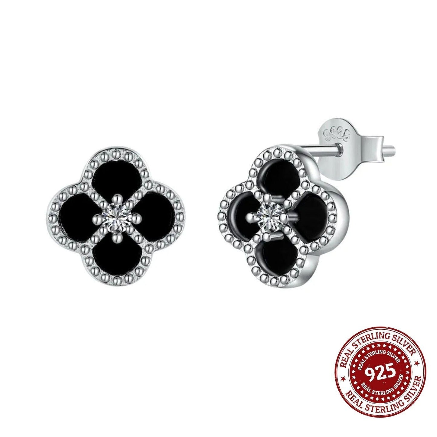 Midnight Clover Charm– Silver Stud Earrings - OLADOR
