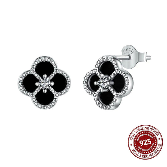 Midnight Clover Charm– Silver Stud Earrings - OLADOR