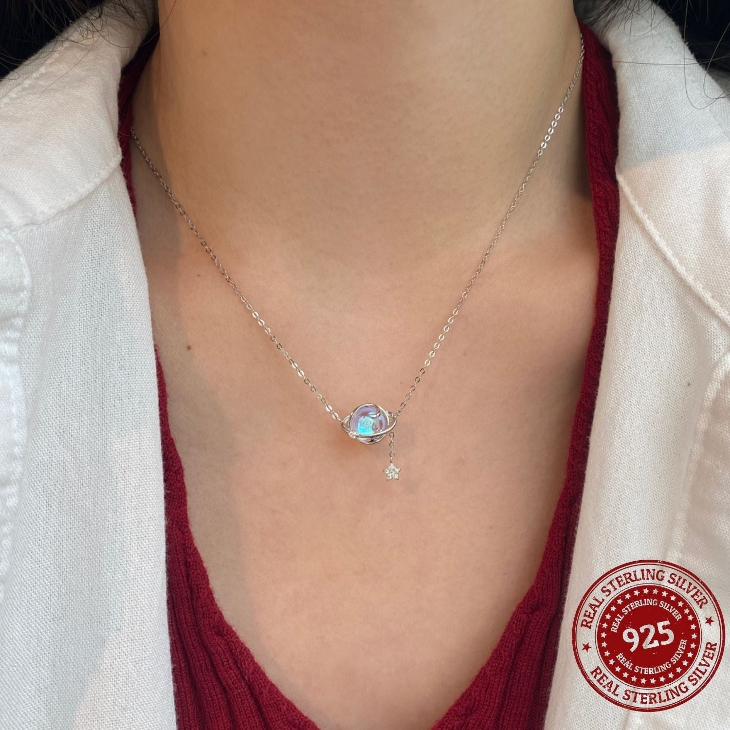 Moonstone Planet Necklace - OLADOR