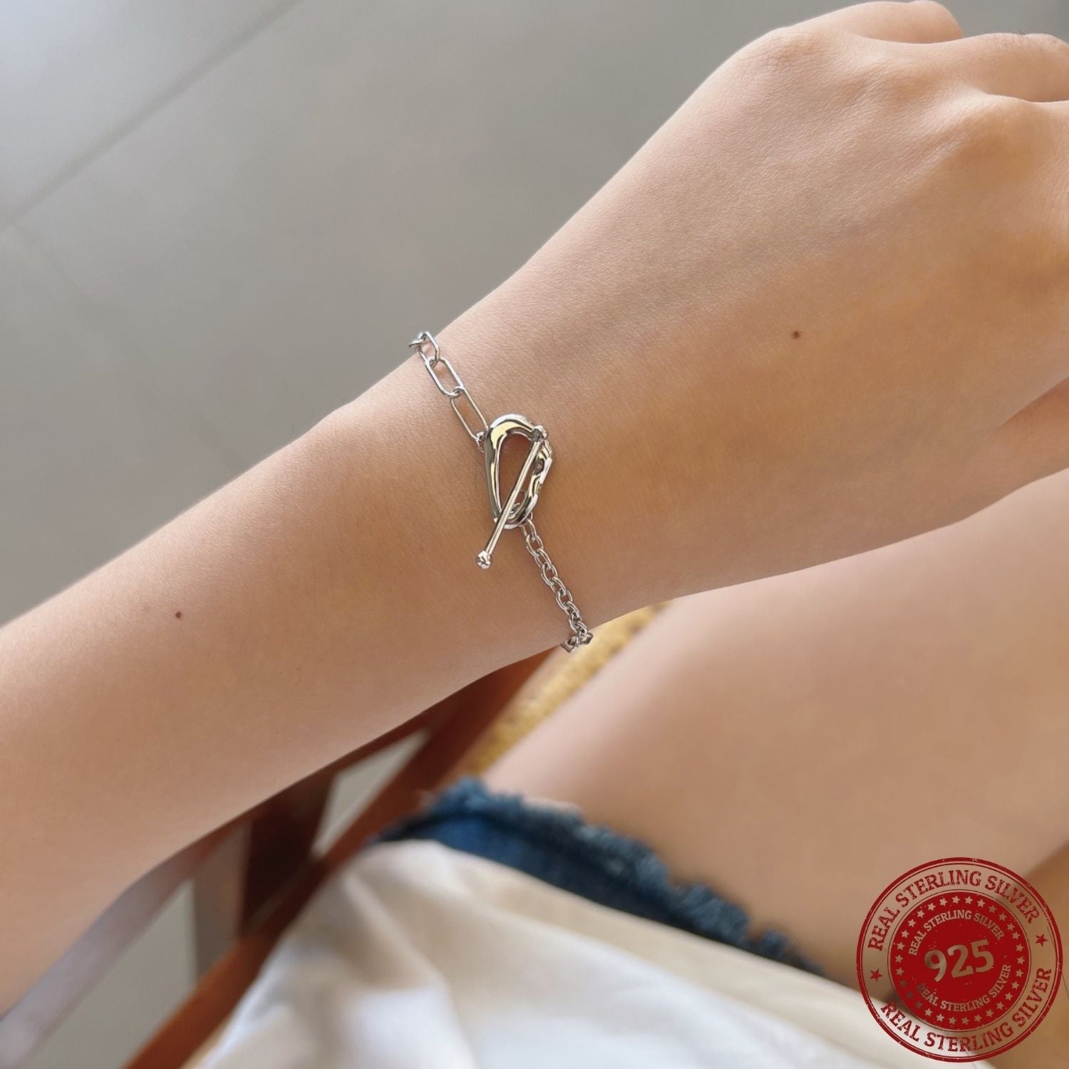 Paperclip Silver Chain Bracelet with Toggle Clasp - OLADOR