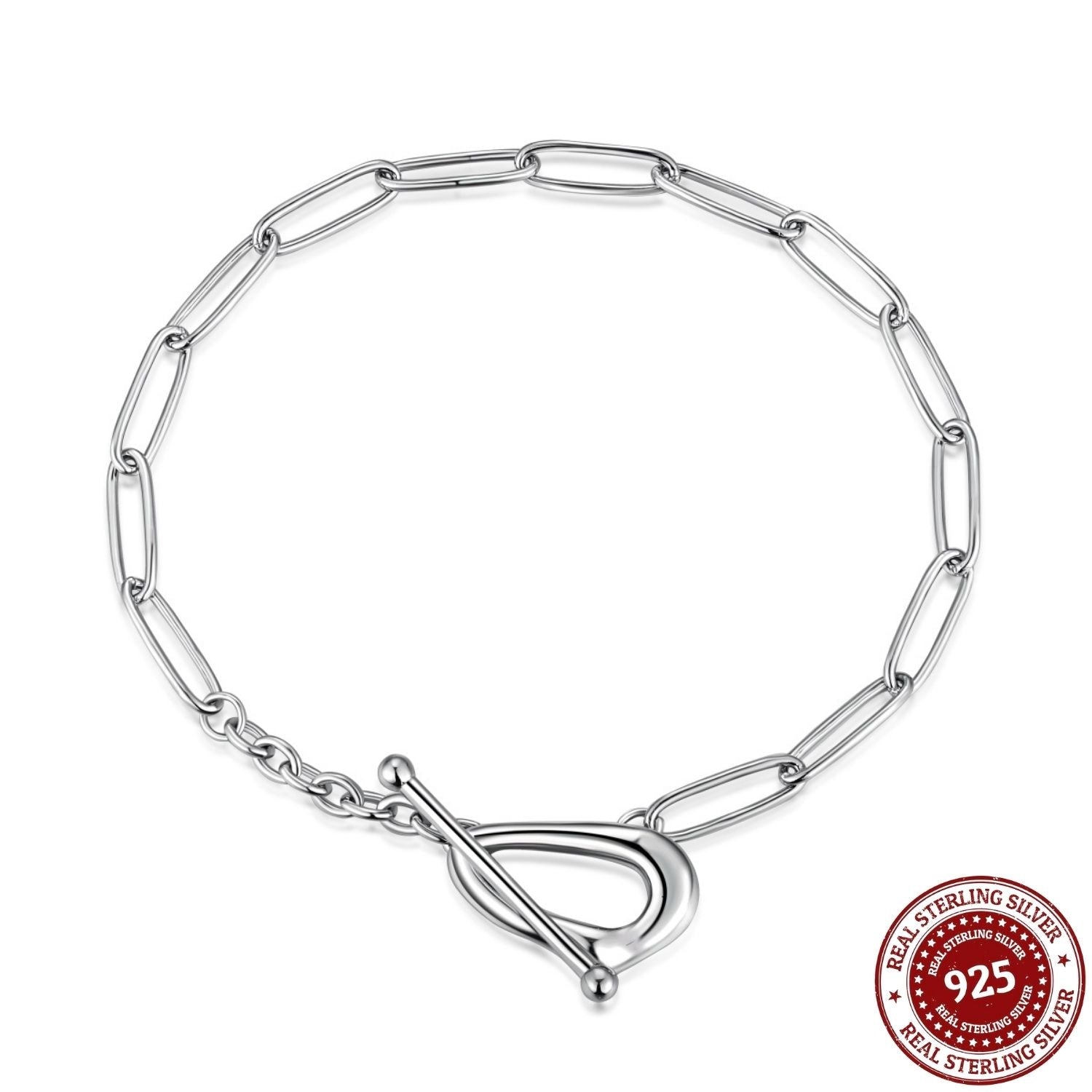 Paperclip Silver Chain Bracelet with Toggle Clasp - OLADOR