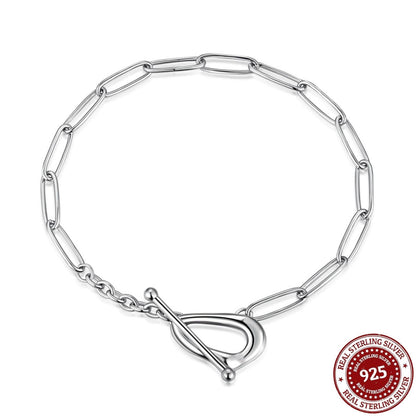 Paperclip Silver Chain Bracelet with Toggle Clasp - OLADOR