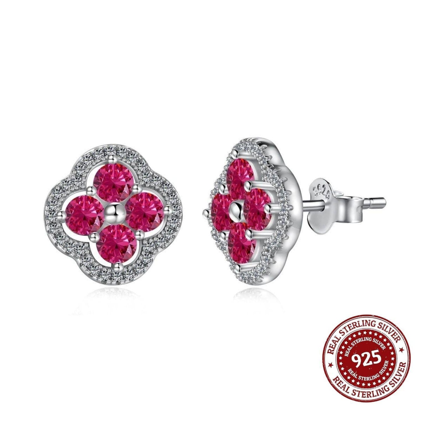 Rosé Clover Bloom – Silver Stud Earrings - OLADOR