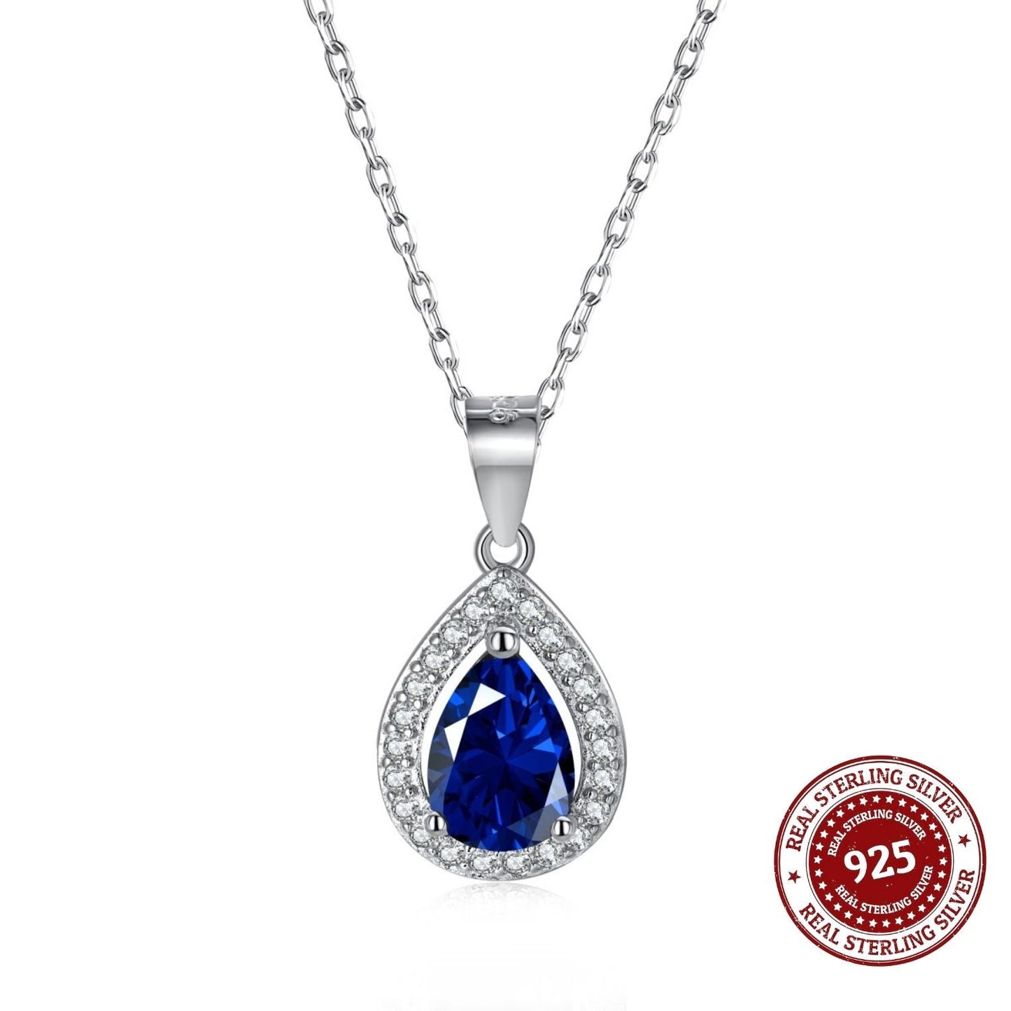 Sapphire Halo Drop Necklace - OLADOR