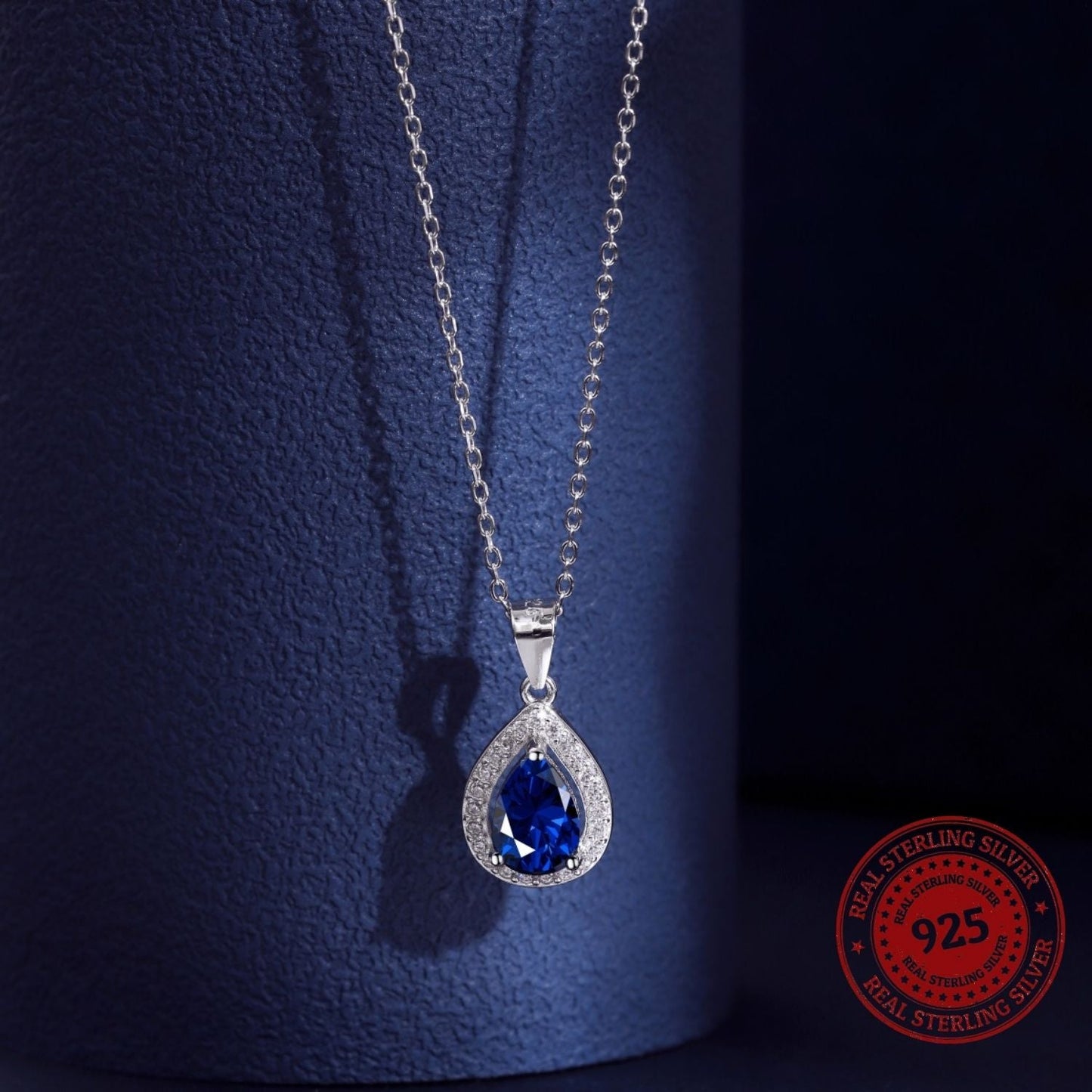 Sapphire Halo Drop Necklace - OLADOR