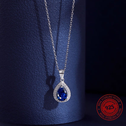Sapphire Halo Drop Necklace - OLADOR