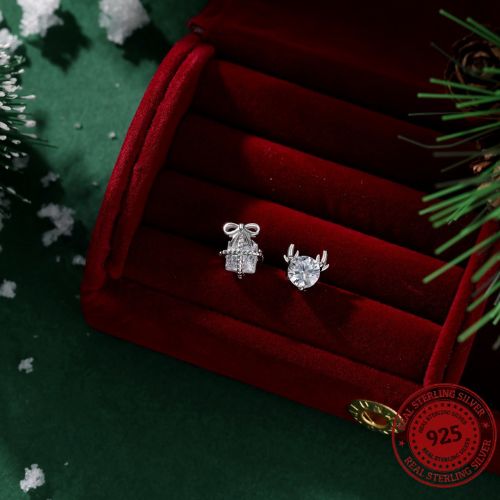 Silver Christmas Reindeer & Bow Stud Earrings - OLADOR