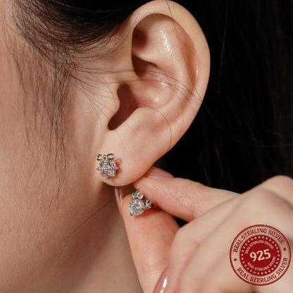 Silver Christmas Reindeer & Bow Stud Earrings - OLADOR