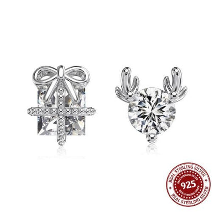 Silver Christmas Reindeer & Bow Stud Earrings - OLADOR