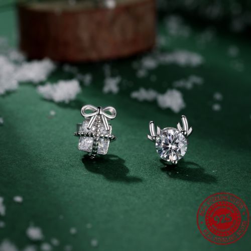 Silver Christmas Reindeer & Bow Stud Earrings - OLADOR