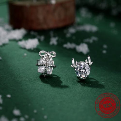 Silver Christmas Reindeer & Bow Stud Earrings - OLADOR