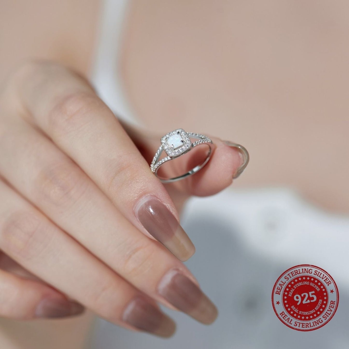 Silver Opal Halo Ring - OLADOR