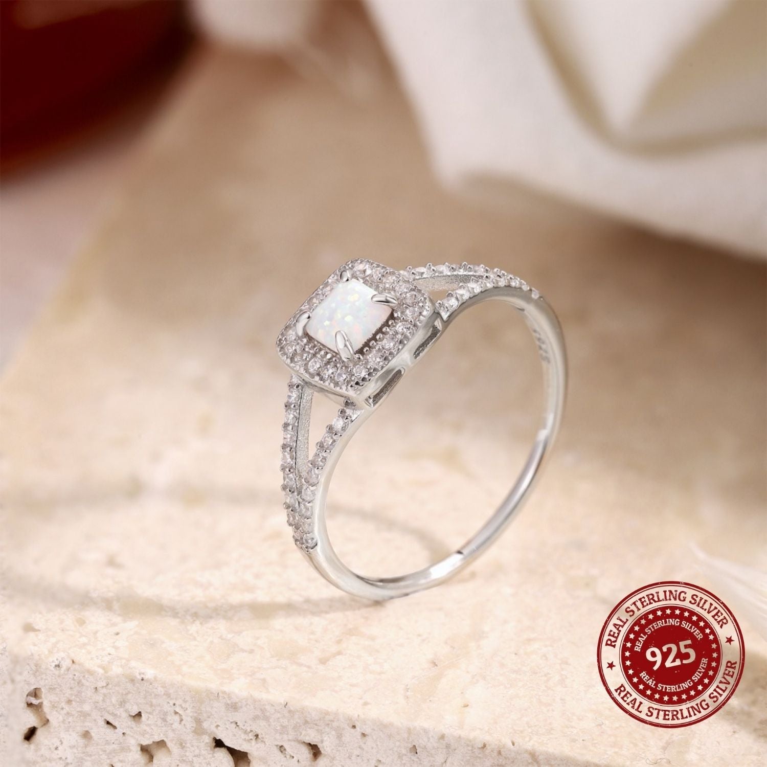 Silver Opal Halo Ring - OLADOR