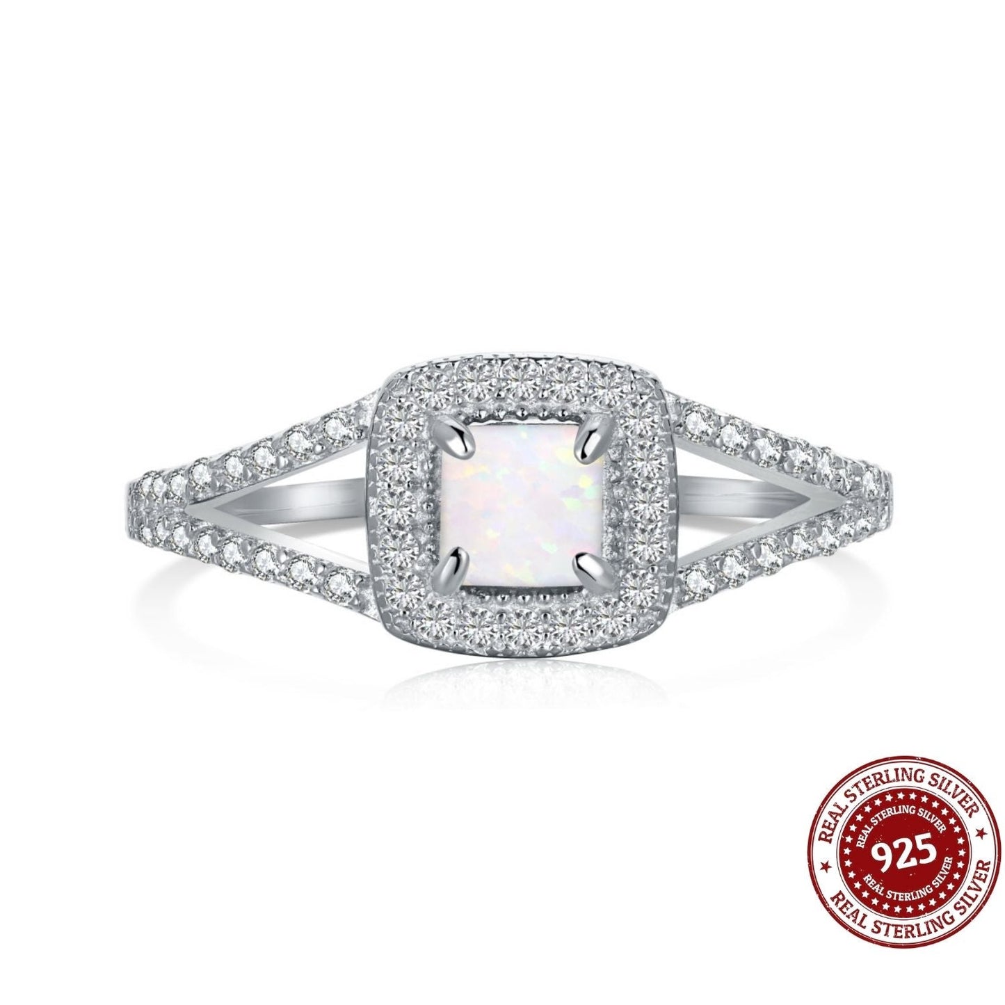 Silver Opal Halo Ring - OLADOR