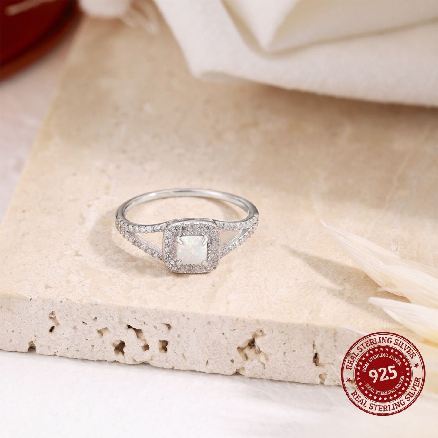 Silver Opal Halo Ring - OLADOR