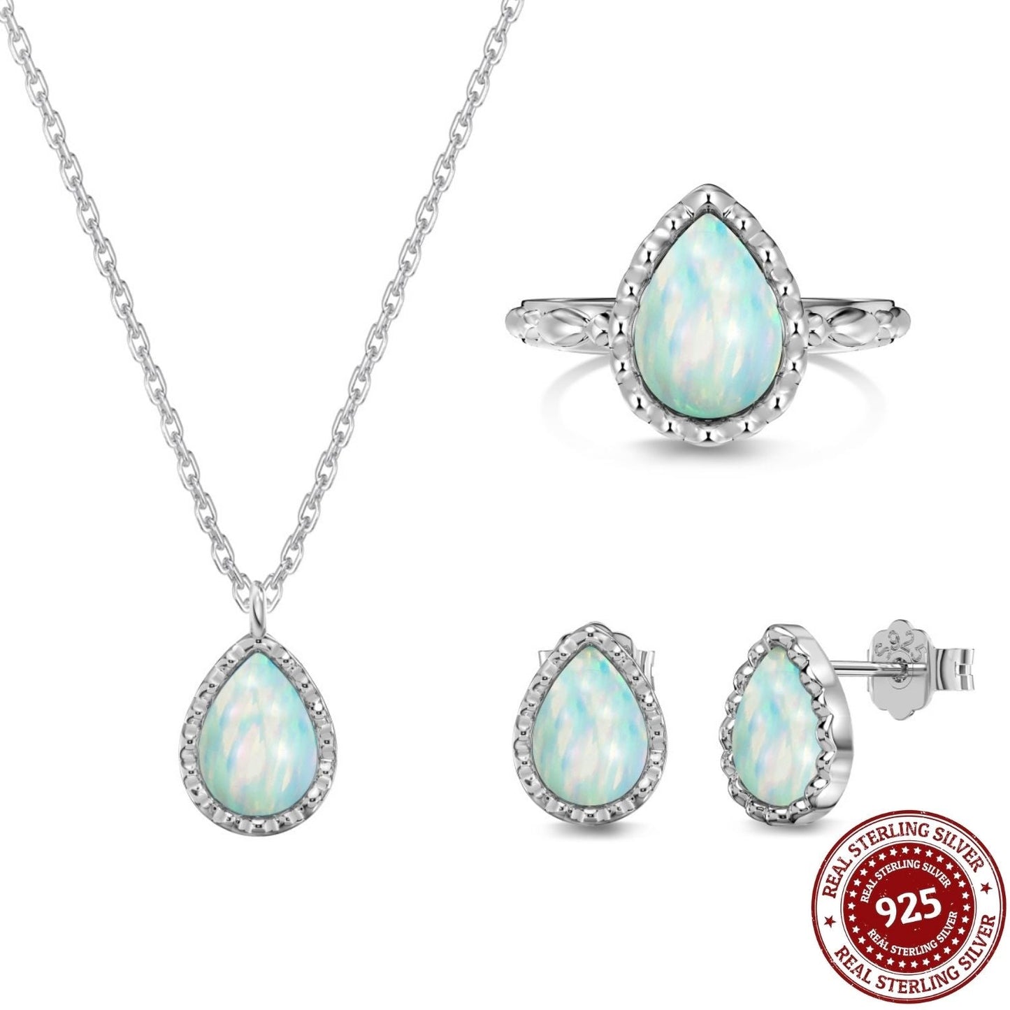 Silver Opal Teardrop Set - OLADOR