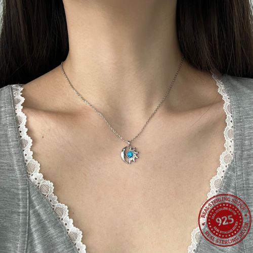 Sterling Silver Blue Opal Moon and Sun Pendant Necklace - OLADOR