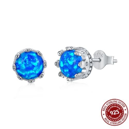 Sterling Silver Blue Opal Stud Earrings - OLADOR