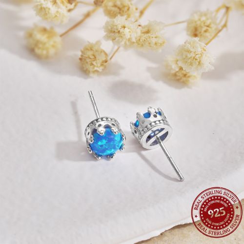 Sterling Silver Blue Opal Stud Earrings - OLADOR