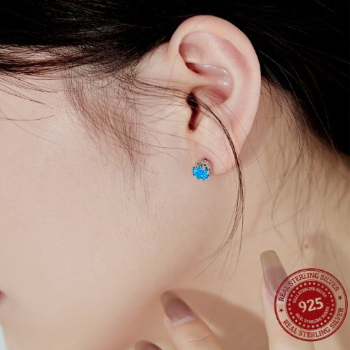 Sterling Silver Blue Opal Stud Earrings - OLADOR